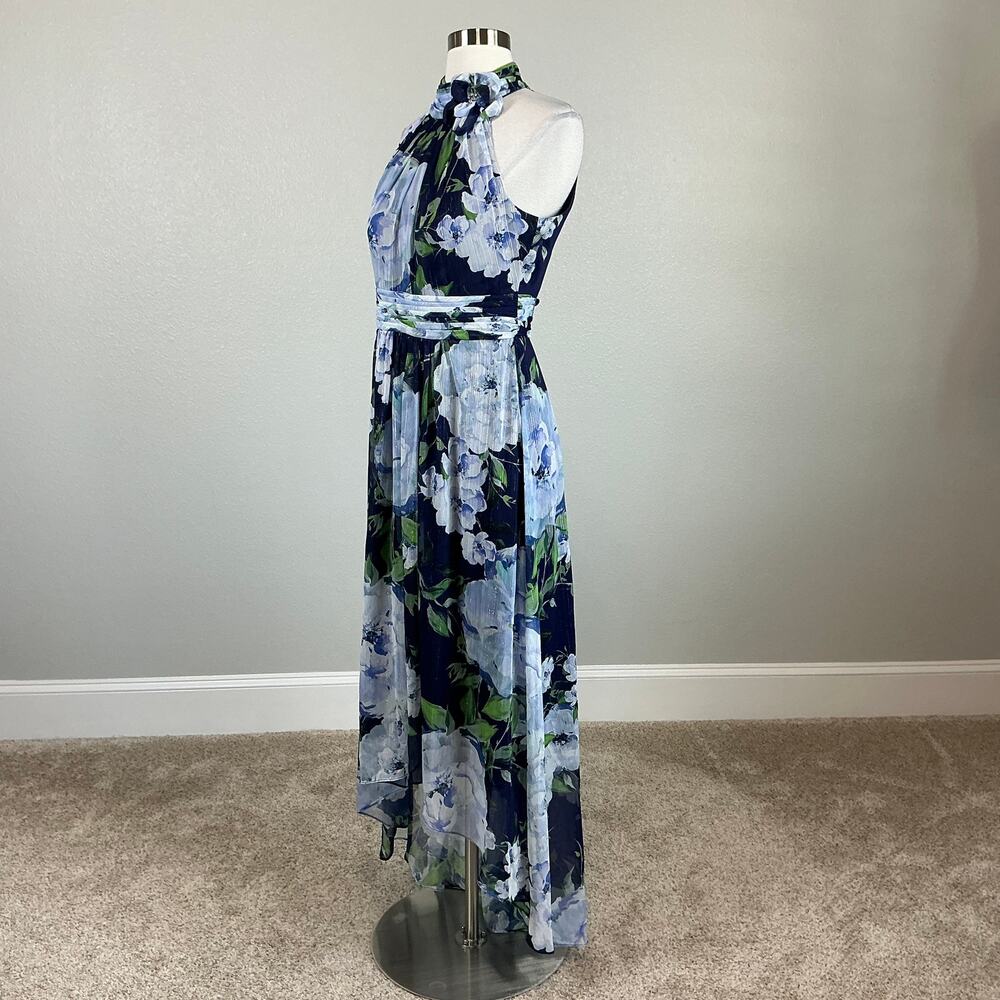 Eliza J Women's Sparkly Floral Print Chiffon High Low Maxi Dress Blue Size 8 - Picture 5 of 14